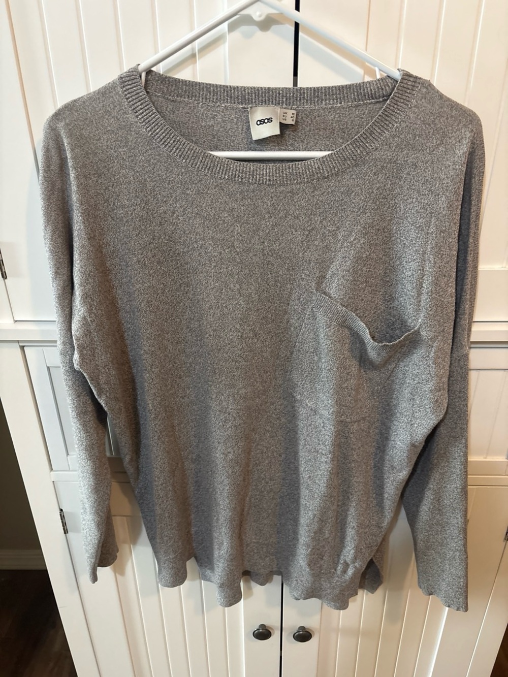 ASOS Heather Gray Pocket Knit Sweater Size 8 Normcore Preppy Quiet Luxury